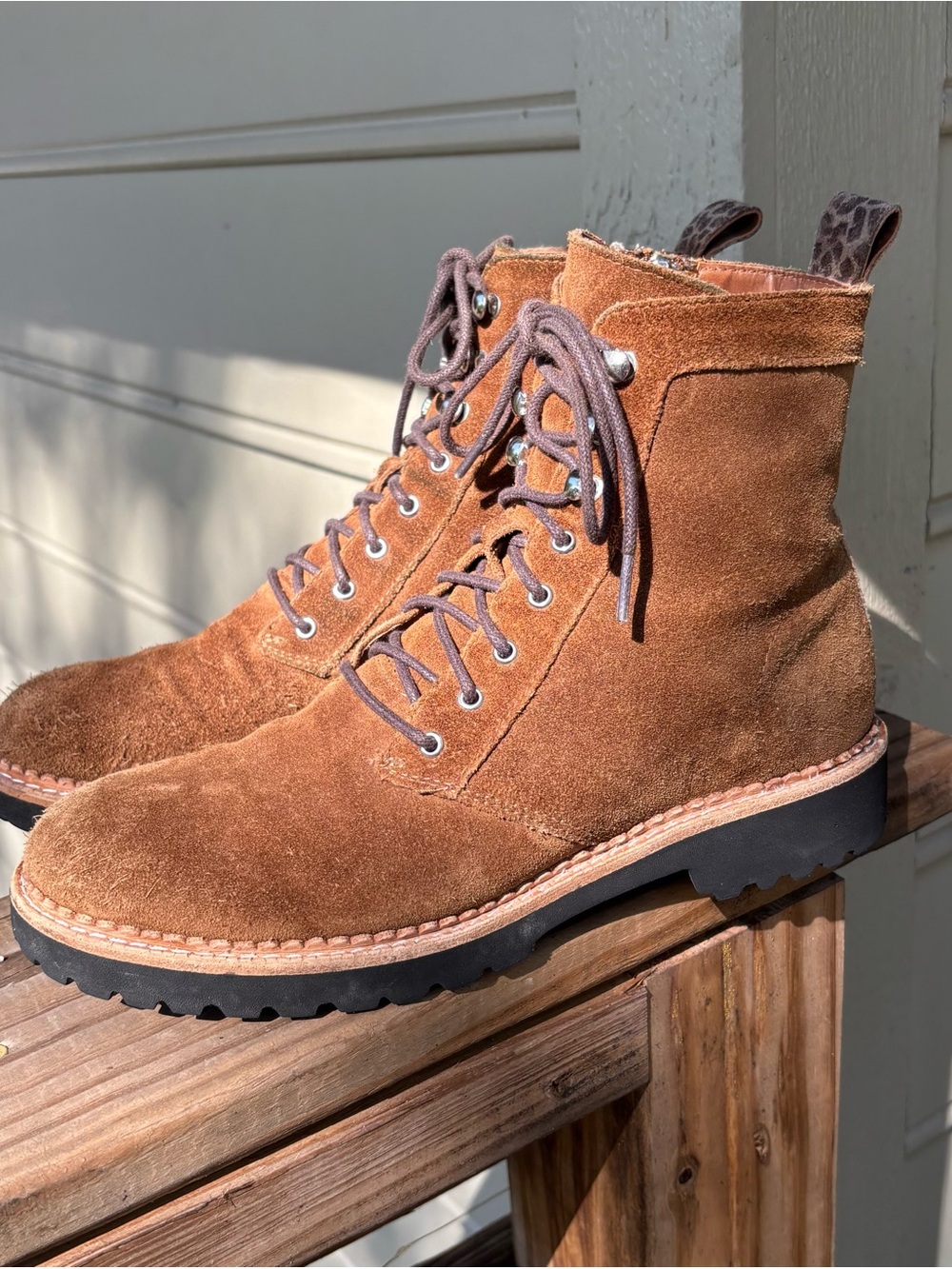 Dolce Vita Chestnut Suede Lace-Up Combat Boots